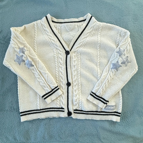 Taylor Swift Cream Cable Knit Stars Folklore Cardigan Size L/XL - Picture 3 of 12